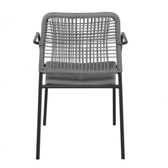LUIGI Πολυθρόνα Βεράντας-Κήπου Μέταλλο Βαφή Ανθρακί, Rope Wicker Γκρι, Στοιβαζόμενη 54x56x80cm