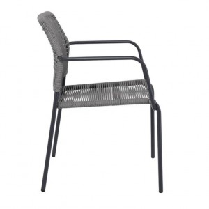 LUIGI Πολυθρόνα Βεράντας-Κήπου Μέταλλο Βαφή Ανθρακί, Rope Wicker Γκρι, Στοιβαζόμενη 54x56x80cm