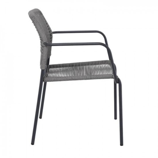 LUIGI Πολυθρόνα Βεράντας-Κήπου Μέταλλο Βαφή Ανθρακί, Rope Wicker Γκρι, Στοιβαζόμενη 54x56x80cm