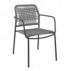 LUIGI Πολυθρόνα Βεράντας-Κήπου Μέταλλο Βαφή Ανθρακί, Rope Wicker Γκρι, Στοιβαζόμενη 54x56x80cm