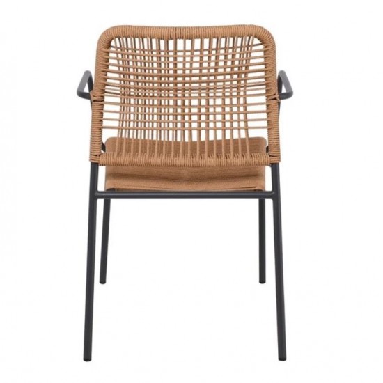 LUIGI Πολυθρόνα Βεράντας-Κήπου Μέταλλο Βαφή Ανθρακί, Rope Wicker Φυσικό, Στοιβαζόμενη