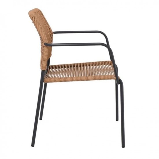 LUIGI Πολυθρόνα Βεράντας-Κήπου Μέταλλο Βαφή Ανθρακί, Rope Wicker Φυσικό, Στοιβαζόμενη