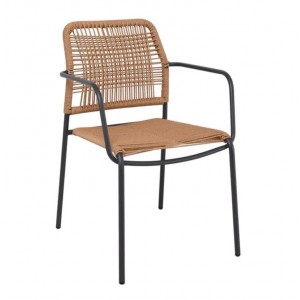 LUIGI Πολυθρόνα Βεράντας-Κήπου Μέταλλο Βαφή Ανθρακί, Rope Wicker Φυσικό, Στοιβαζόμενη 54x56x80cm