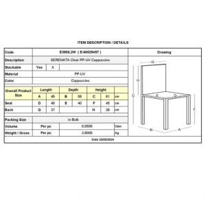 SERENATA Καρέκλα, Στοιβαζόμενη PP - UV Cappuccino 45x58x81cm