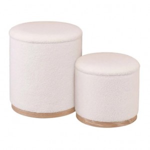 MATIC Set-2 Σκαμπό-Τραπεζάκι με Αποθηκευτικό Χώρο, Teddy Ύφασμα Εκρού Φ38+Φ34cm