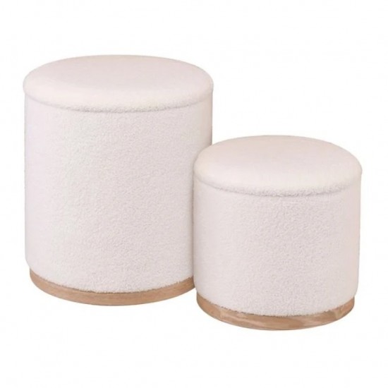 MATIC Set-2 Σκαμπό-Τραπεζάκι με Αποθηκευτικό Χώρο, Teddy Ύφασμα Εκρού Φ38+Φ34cm