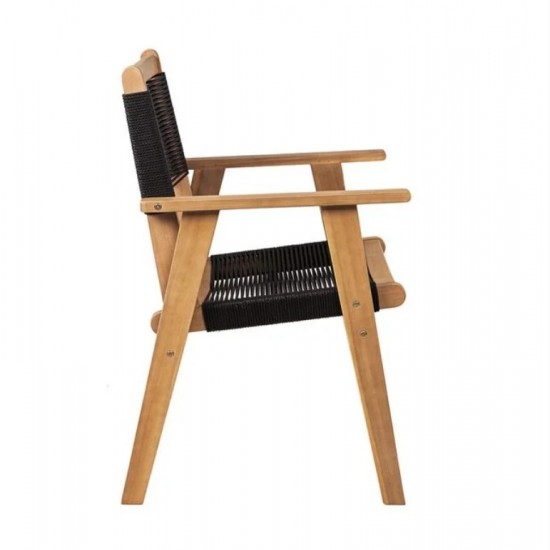 COFFEE Dining Πολυθρόνα Βεράντας - Κήπου, Ξύλο Ακακία Φυσικό, Rope Wicker Μαύρο 58x56x87cm