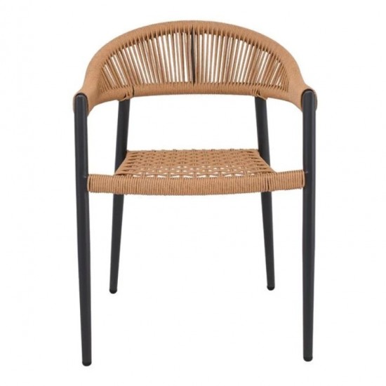 MADISON Πολυθρόνα Βεράντας- Κήπου, ALU Ανθρακί, Rope Wicker Φυσικό, Στοιβαζόμενη 58x56x78cm