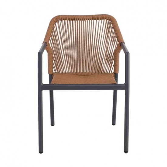 DINA Πολυθρόνα Βεράντας-Κήπου ALU Ανθρακί, Rope Wicker Φυσικό, Στοιβαζόμενη 56x60x84cm