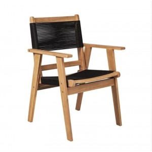 COFFEE Dining Πολυθρόνα Βεράντας - Κήπου, Ξύλο Ακακία Φυσικό, Rope Wicker Μαύρο 58x56x87cm