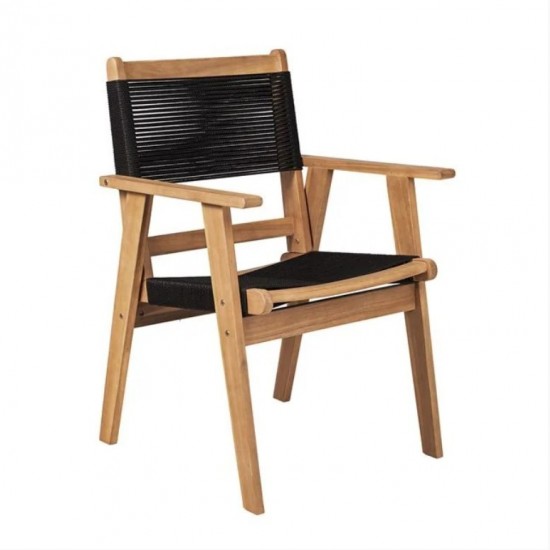 COFFEE Dining Πολυθρόνα Βεράντας - Κήπου, Ξύλο Ακακία Φυσικό, Rope Wicker Μαύρο 58x56x87cm