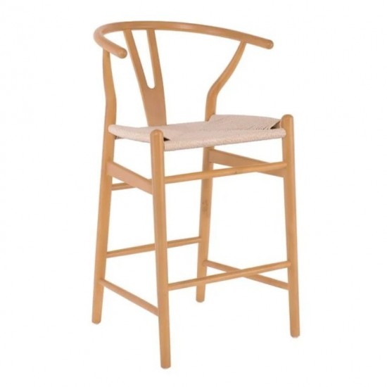 LIMA Σκαμπό BAR, Ξύλο Οξιά, Φυσικό, Κάθισμα Paper Rope Φυσικό (ύψος καθ.67cm) 55x53x67/98cm