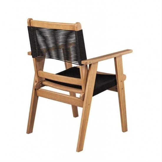 COFFEE Dining Πολυθρόνα Βεράντας - Κήπου, Ξύλο Ακακία Φυσικό, Rope Wicker Μαύρο 58x56x87cm