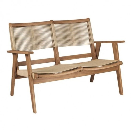 COFFEE Living Καναπές 2θέσιος Καθιστικού Βεράντας-Κήπου, Ακακία Φυσικό-Rope Wicker Μπεζ