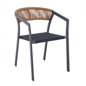 PARMA Πολυθρόνα Βεράντας-Κήπου ALU Ανθρακί, Rope Wicker Φυσικό, Στοιβαζόμενη 55x58x78cm