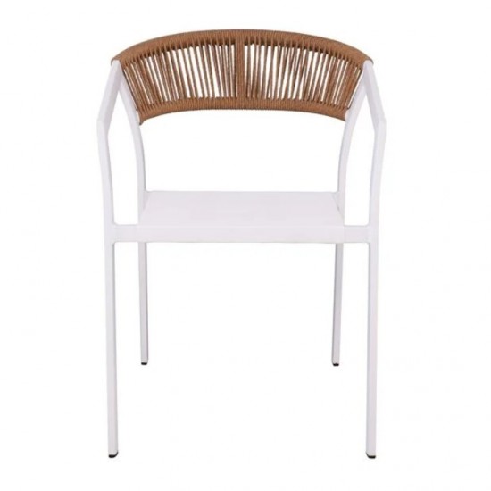 PARMA Πολυθρόνα Βεράντας-Κήπου ALU Άσπρο, Rope Wicker Φυσικό, Στοιβαζόμενη 55x58x78cm