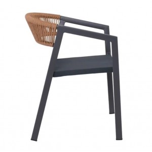 PARMA Πολυθρόνα Βεράντας-Κήπου ALU Ανθρακί, Rope Wicker Φυσικό, Στοιβαζόμενη 55x58x78cm