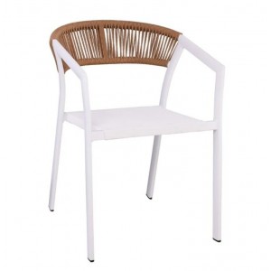 PARMA Πολυθρόνα Βεράντας-Κήπου ALU Άσπρο, Rope Wicker Φυσικό, Στοιβαζόμενη 55x58x78cm