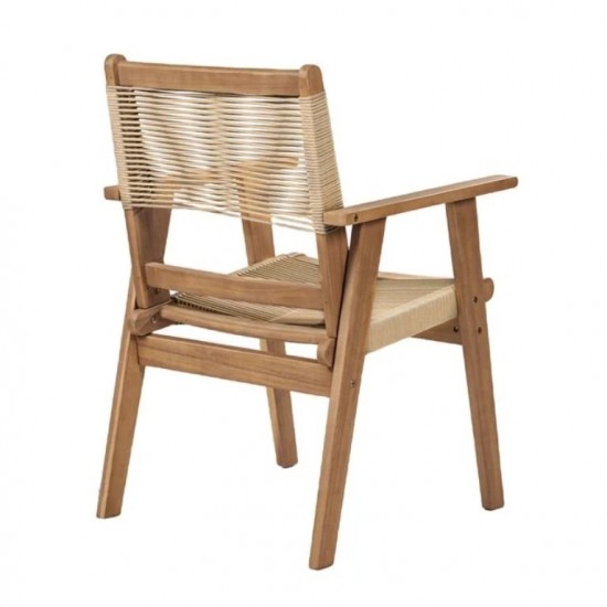 COFFEE Dining Πολυθρόνα Βεράντας - Κήπου, Ξύλο Ακακία Φυσικό, Rope Wicker Μπεζ 58x56x87cm