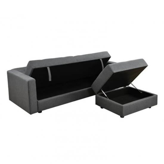 JACKSON Καναπές - Κρεβάτι και Σκαμπό με Χώρους Αποθήκευσης, Ύφασμα Σκούρο Γκρι 193x81x77cm