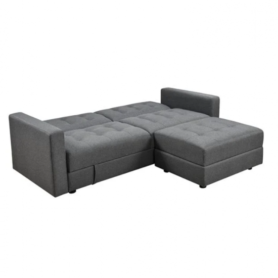 JACKSON Καναπές - Κρεβάτι και Σκαμπό με Χώρους Αποθήκευσης, Ύφασμα Σκούρο Γκρι 193x81x77cm