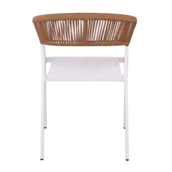 PARMA Πολυθρόνα Βεράντας-Κήπου ALU Άσπρο, Rope Wicker Φυσικό, Στοιβαζόμενη 55x58x78cm