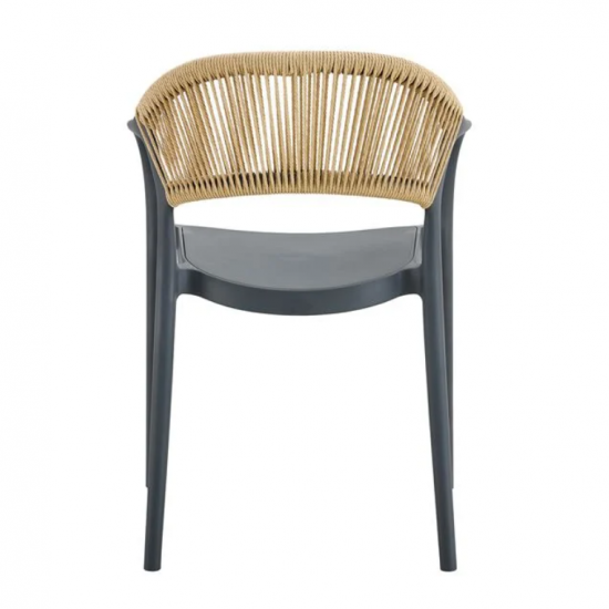 DONNA Πολυθρόνα Στοιβαζόμενη, PP-UV Ανθρακί, Rope Wicker Φυσικό 56x54x81cm