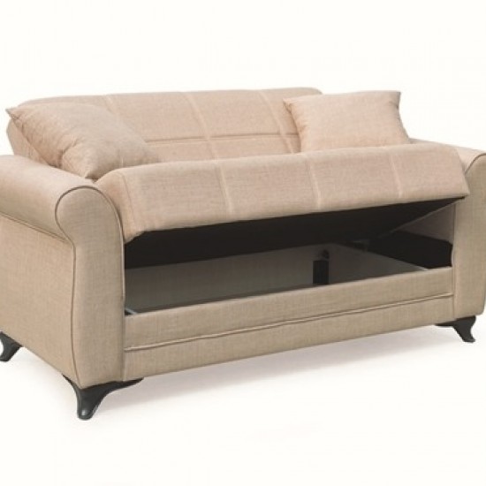 LENA LIGHT BROWN ΥΦΑΣΜΑ 2ΘΕΣΙΟΣ ΚΑΝΑΠΕΣ/ΚΡΕΒΑΤΙ ΜΕ ΑΠΟΘ.ΧΩΡΟ 150Χ80εκ.