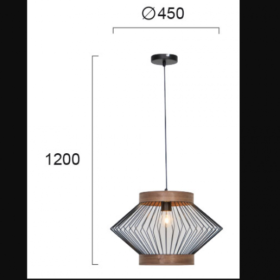 DARLING Μεταλλικό Φωτιστικό σε μαύρο χρώμα με ξύλινη λεπτομέρεια 120xΦ450
