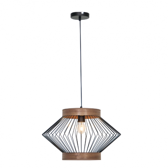 DARLING Μεταλλικό Φωτιστικό σε μαύρο χρώμα με ξύλινη λεπτομέρεια 120xΦ450