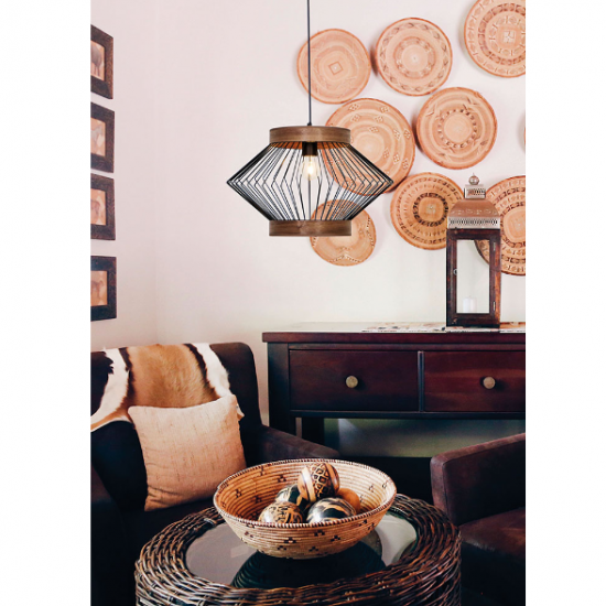 DARLING Μεταλλικό Φωτιστικό σε μαύρο χρώμα με ξύλινη λεπτομέρεια 120xΦ450