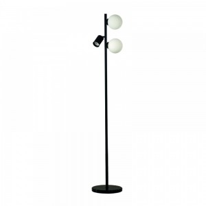 Μεταλλικό επιδαπέδιο φωτιστικό μαύρου χρώματος.