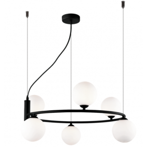 FANCY 6/φωτο Μεταλλικό Φωτιστικό με γυαλί οπαλ σατινάτο σε μαύρο χρώμα 98x65x58