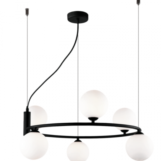 FANCY 6/φωτο Μεταλλικό Φωτιστικό με γυαλί οπαλ σατινάτο σε μαύρο χρώμα 98x65x58