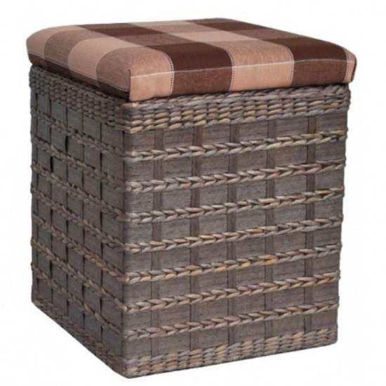 Σκαμπώ μπαμπού/υφασμάτινο καφέ/μπεζ 34x41εκ