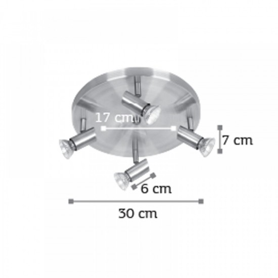 Επιτοίχιο σποτ από μέταλλο σε νίκελ ματ απόχρωση 4XGU10 D:30cm