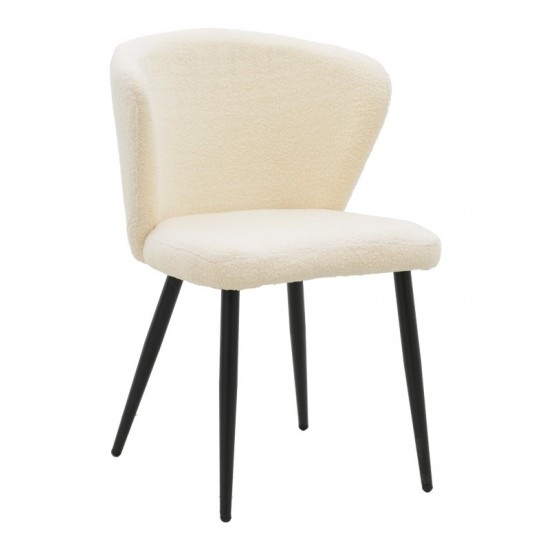 Καρέκλα  εκρού μπουκλέ ύφασμα-πόδι μαύρο μέταλλο 55x53x80εκ