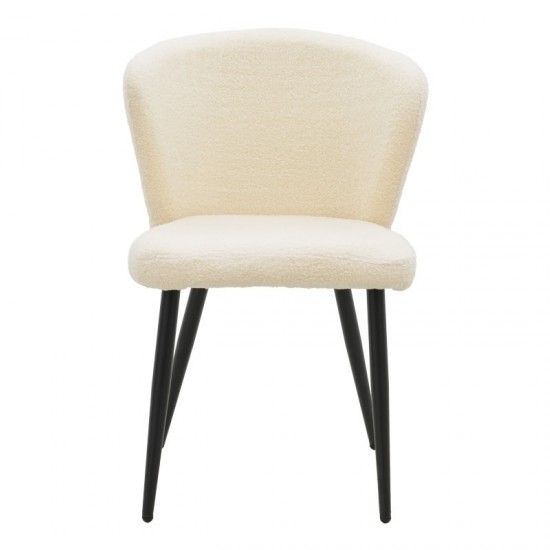 Καρέκλα  εκρού μπουκλέ ύφασμα-πόδι μαύρο μέταλλο 55x53x80εκ