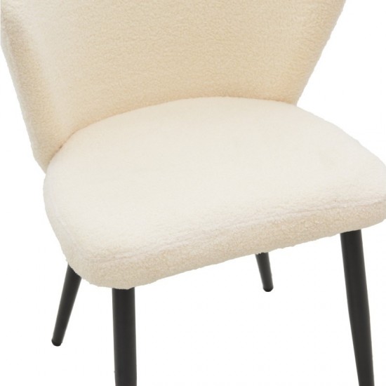 Καρέκλα  εκρού μπουκλέ ύφασμα-πόδι μαύρο μέταλλο 55x53x80εκ