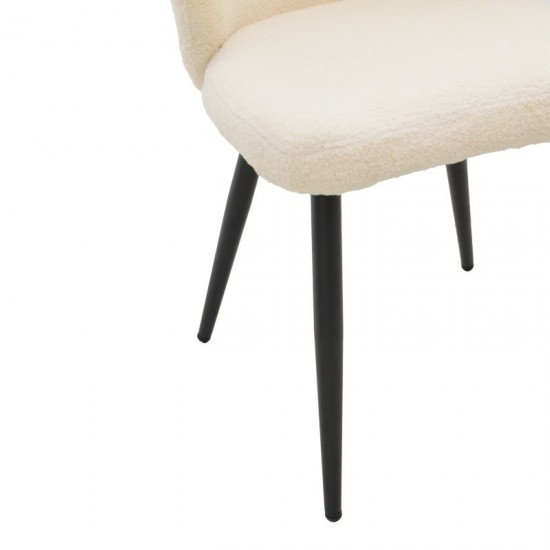 Καρέκλα  εκρού μπουκλέ ύφασμα-πόδι μαύρο μέταλλο 55x53x80εκ