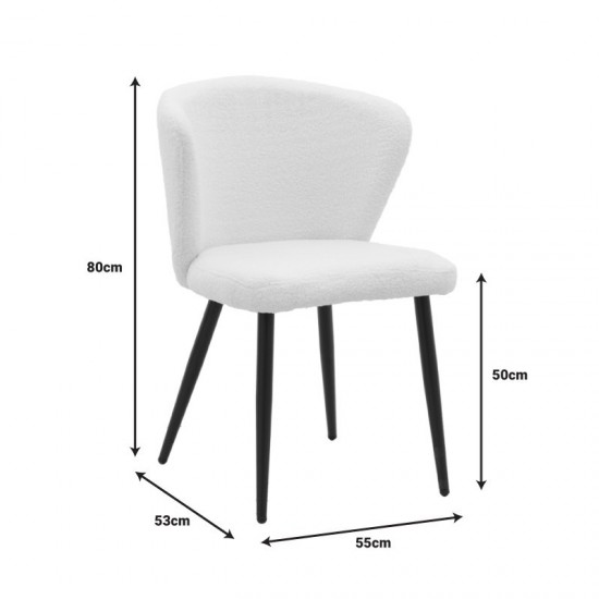 Καρέκλα  εκρού μπουκλέ ύφασμα-πόδι μαύρο μέταλλο 55x53x80εκ