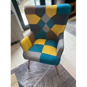 Πολυθρόνα - Μπερζέρα Ξύλο Φυσικό, Ύφασμα Patchwork