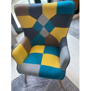 Πολυθρόνα - Μπερζέρα Ξύλο Φυσικό, Ύφασμα Patchwork